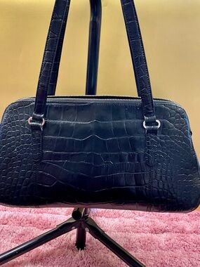 Monsac Black Croc-Embossed Shoulder Bag
